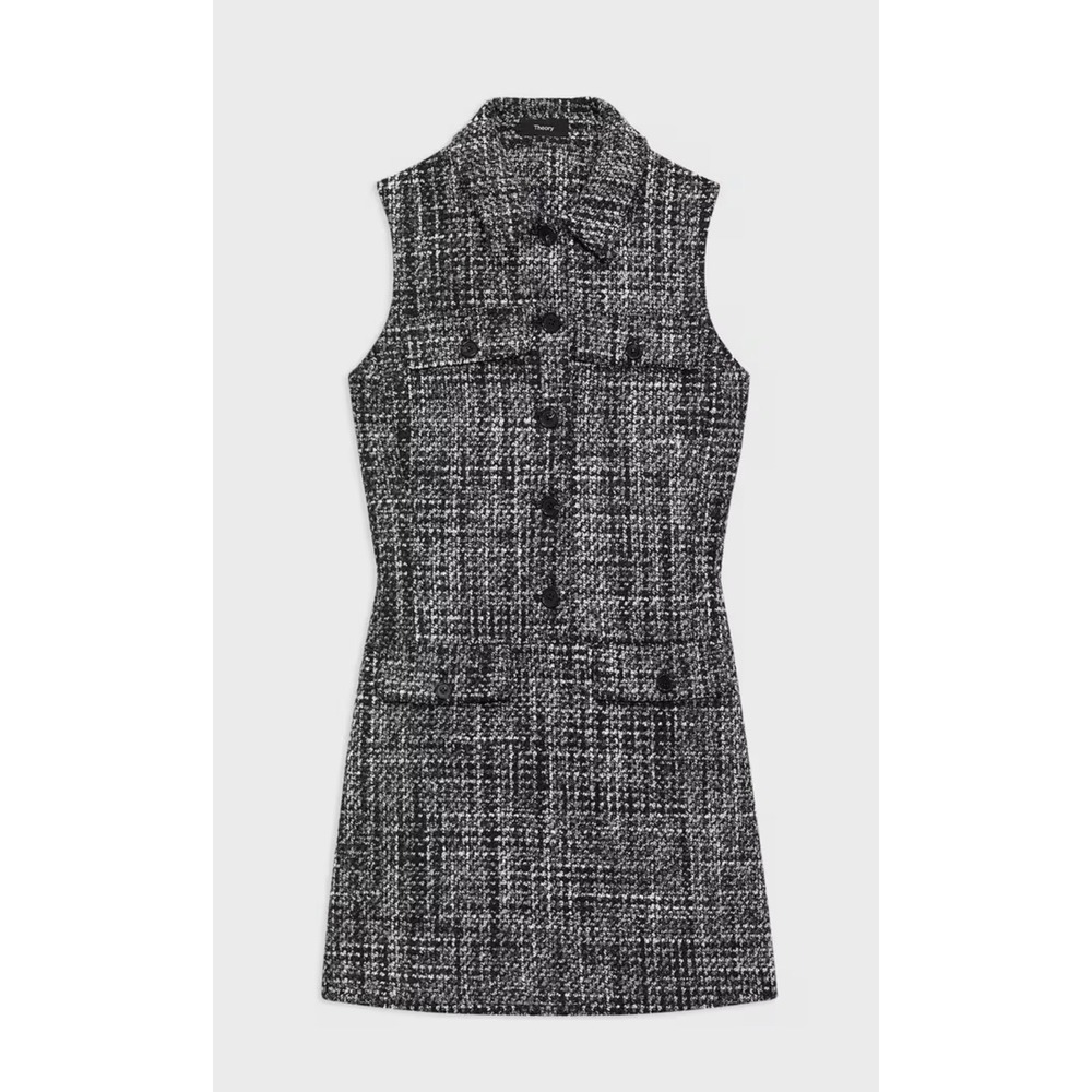 NWT Theory Women's Military Tweed Sleeveless Mini Dress Black Size 4 $495
